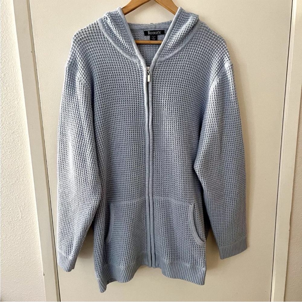 Roaman’s Zip Front Waffle Knit Sweater Hoodie